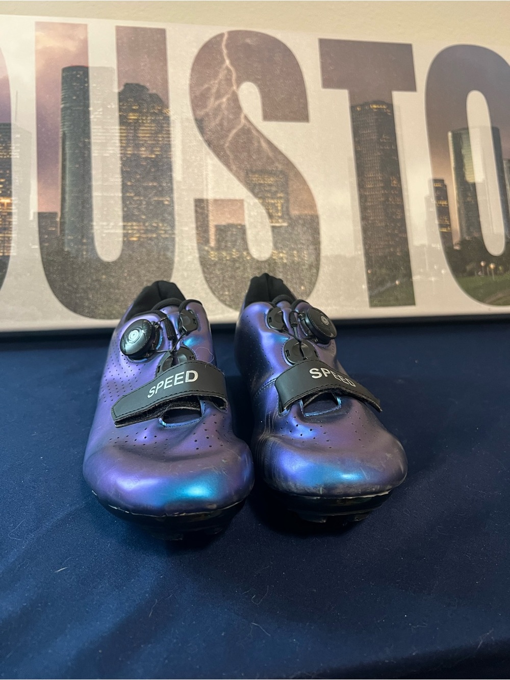 Speed" Iridescent Purple & Blue Cycling Shoes.